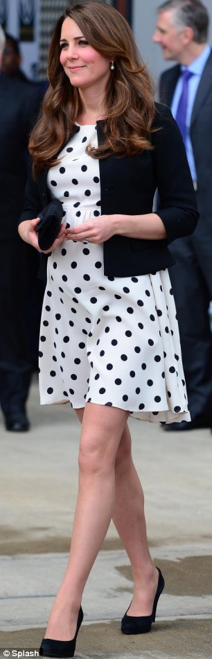 Kate wears dress by Topshop and jacket by Ralph Lauren